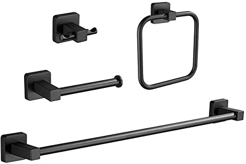 Zinc Hardware Ensemble de 4 pièces de raccords sanitaires et accessoires de salle de bain noir mat